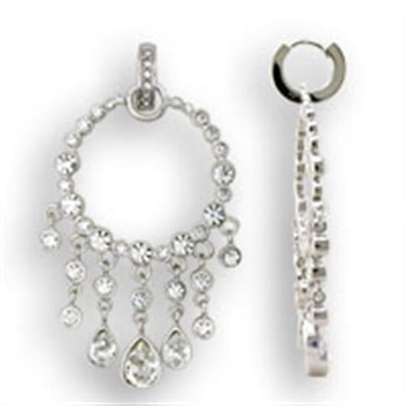 Rhodium 925 Sterling Silver Earrings with Top Grade Crystal in Clear for Women Clear Stone Color Style S37108