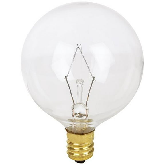 Satco S3822 - 25 watt G16 1/2 Incandescent; Clear; 1500 average rated hours; 232 lumens; Candelabra base; 120 volts