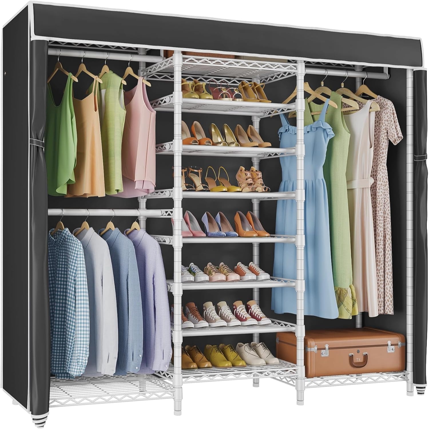 S3C Heavy Duty Portable Closet with Adjustable Shoe Rack Wire Large ...