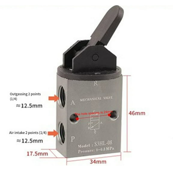 S3Hl-08 Pneumatic Valve 2 Position 3 Way 1/4Pt Manual Hand Pull Mechanical Valve Two-Position 3-Port Manual Valve