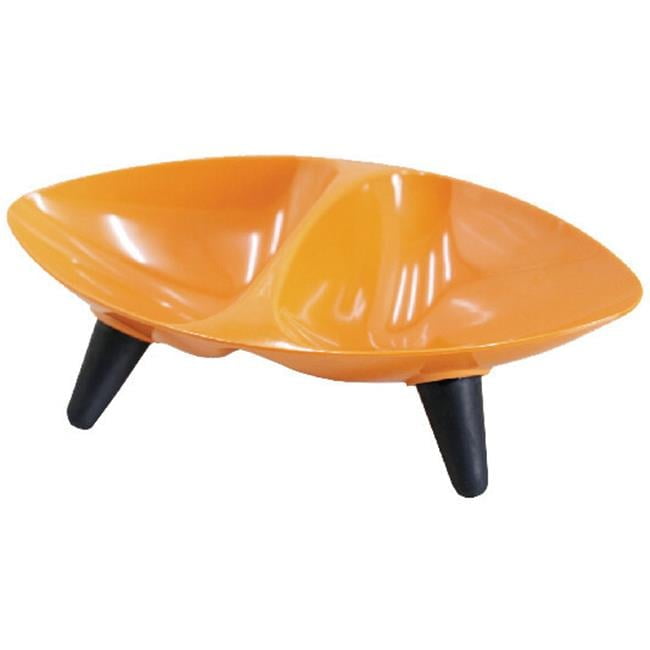 S3ORDBP Melamine Couture Sculpture Double Food and Water Dog Bowl, Orange