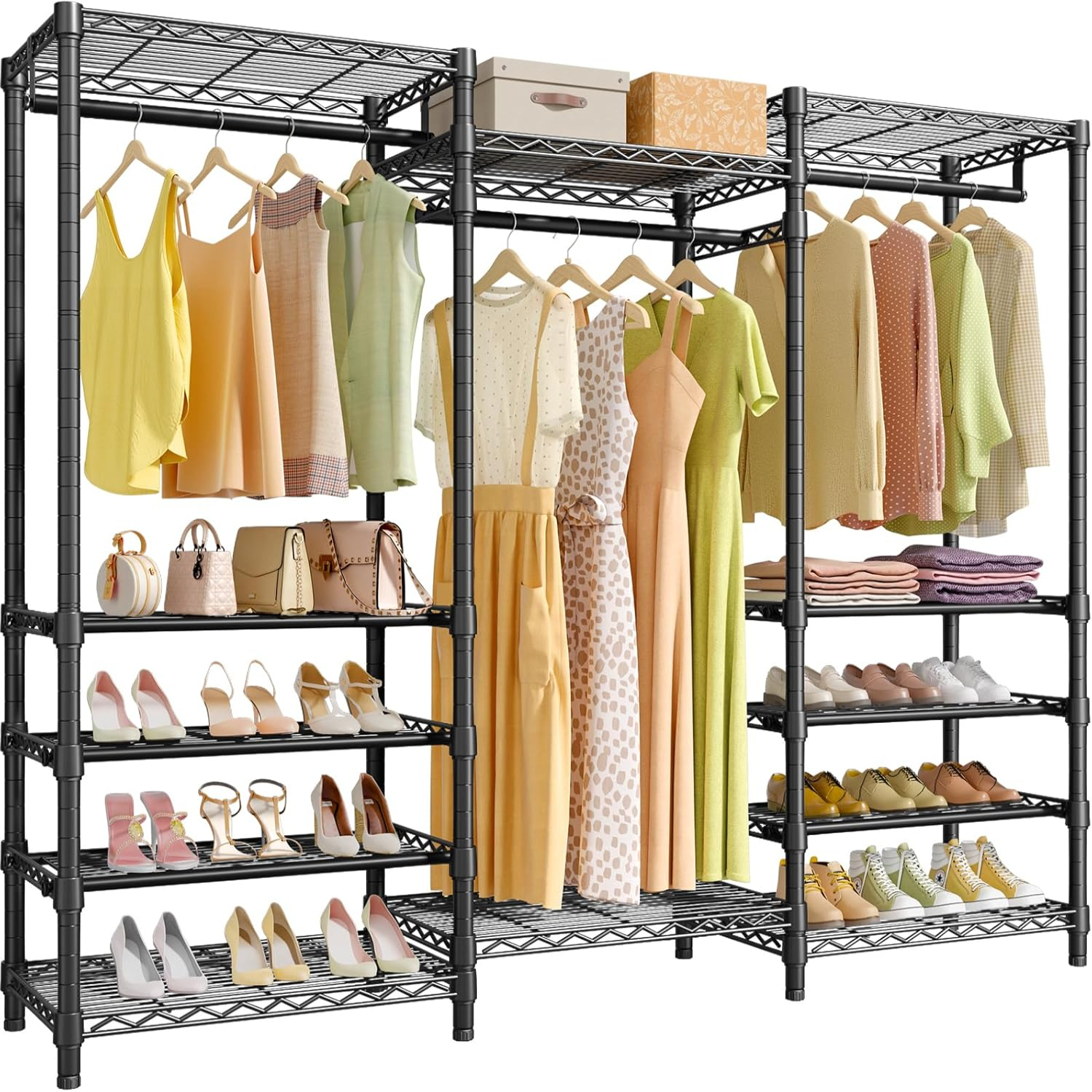 S3i Heavy Duty Garment Rack with Adjustable Shoe Rack Wire Large