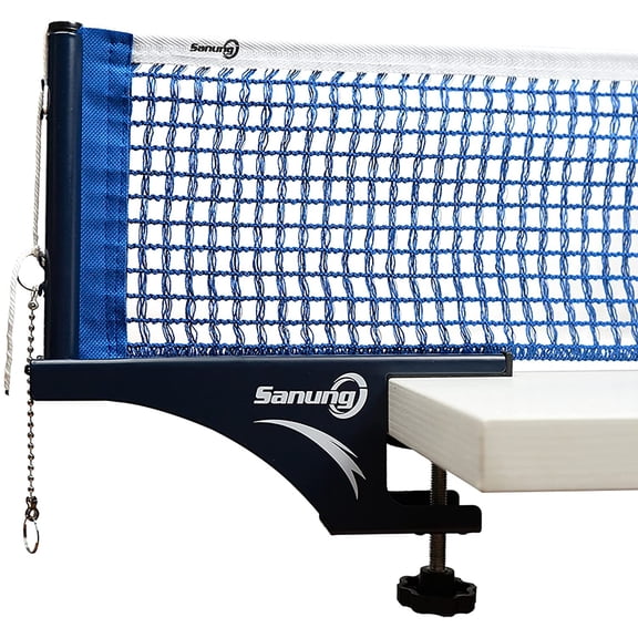S405 Table Tennis Net and Post Set, Thickened Folding Ping Pong Table Net and Post Kit with Bead Chain Measuring Ruler for Any Standard Table Indoor Outdoor, Blue
