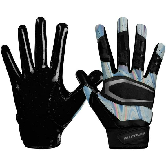 Cutters Rev Pro 3.0 Adult Football Gloves, Size Medium, Black/Silver Chrome Iridescent