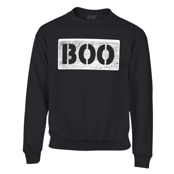 S4E Men's Distressed Boo Halloween Crewneck Sweatshirt Medium Black