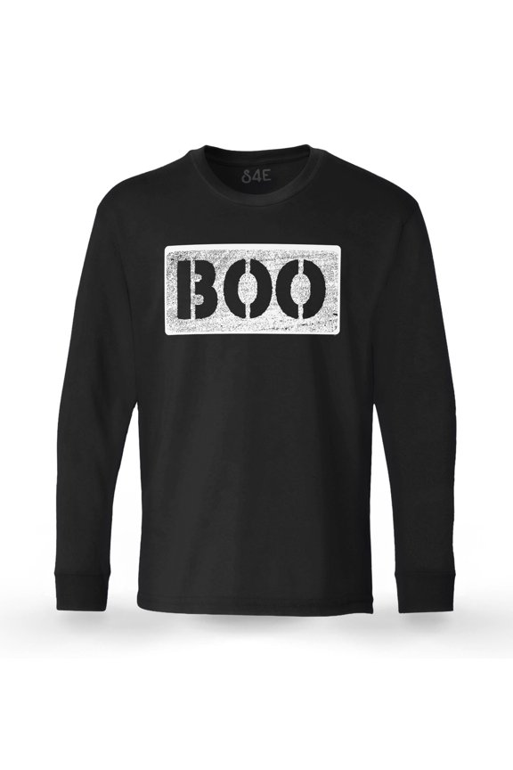 Men's Distressed Boo Halloween Long Sleeve ShirtMedium Black