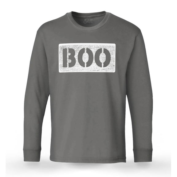 S4E Men's Distressed Boo Halloween Long Sleeve ShirtSmall Charcoal