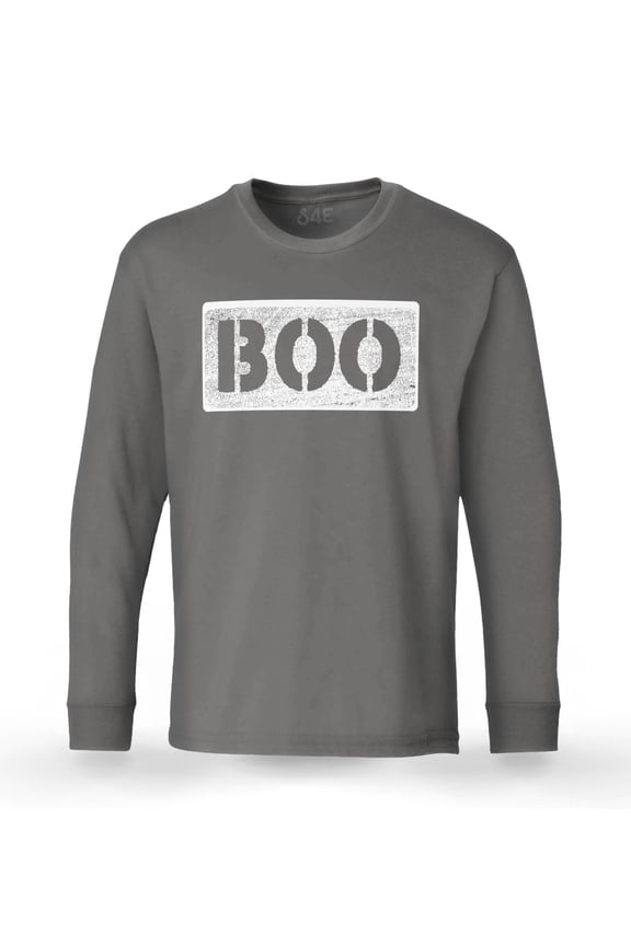 Men's Distressed Boo Halloween Long Sleeve ShirtSmall Charcoal