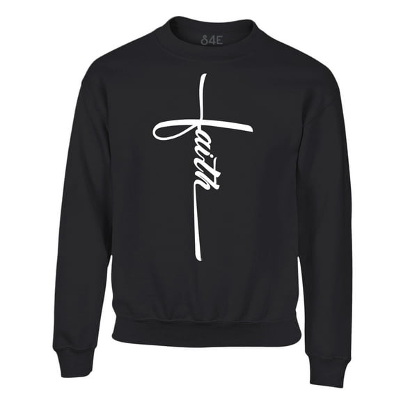 S4E Men's Faith Cross Religious Crewneck Sweatshirt Large Black