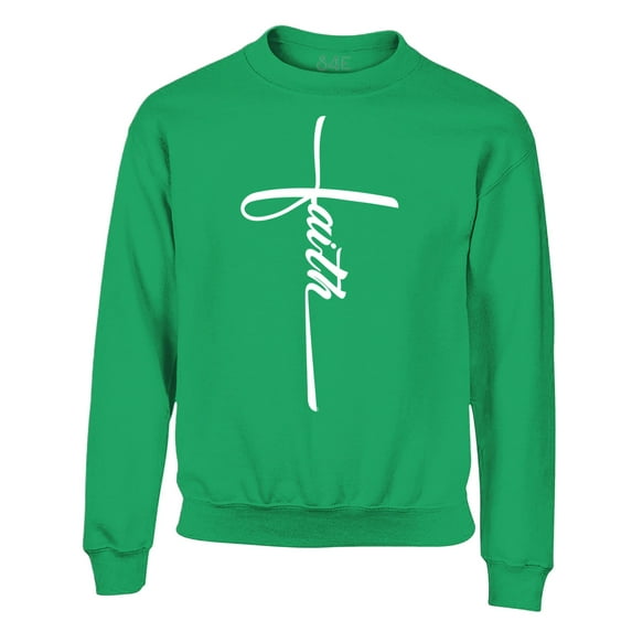 S4E Men's Faith Cross Religious Crewneck Sweatshirt Small Irish Green