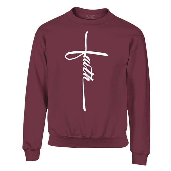 S4E Men's Faith Cross Religious Crewneck Sweatshirt Small Maroon