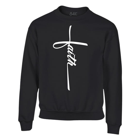 S4E Men's Faith Cross Religious Crewneck Sweatshirt X-Large Black
