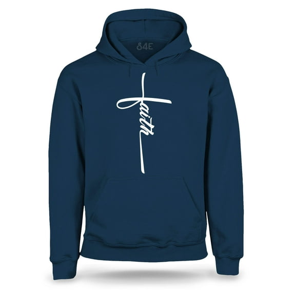 S4E Men's Faith Cross Religious Hoodie Sweatshirts Small Navy