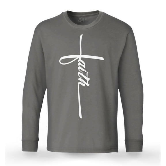 S4E Men's Faith Cross Religious Long Sleeve Shirt Large Charcoal