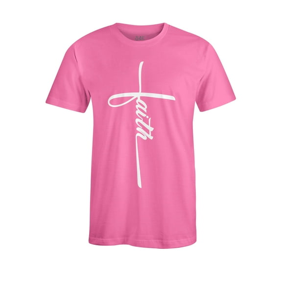S4E Men's Faith Cross Religious T-Shirt Medium Azalea Pink