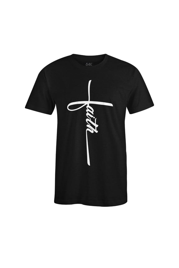 Men's Faith Cross Religious T-Shirt Medium Black