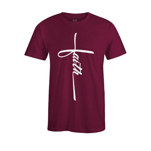 S4E Men's Faith Cross Religious T-Shirt Small Maroon