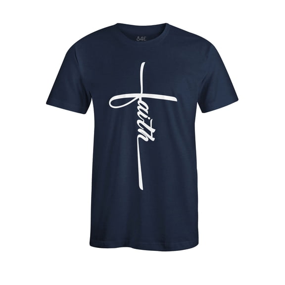 S4E Men's Faith Cross Religious T-Shirt Small Navy