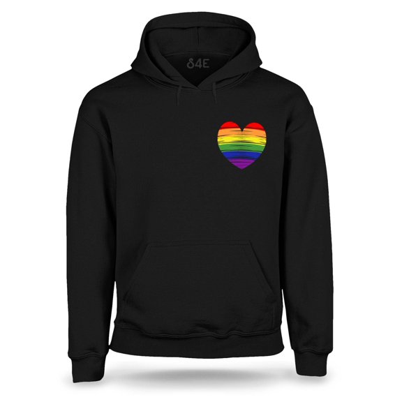 S4E Men's Gay Rainbow Heart LGBTQ Pride Hoodie Sweatshirts Large Black