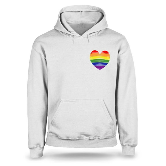 S4E Men's Gay Rainbow Heart LGBTQ Pride Hoodie Sweatshirts Large White