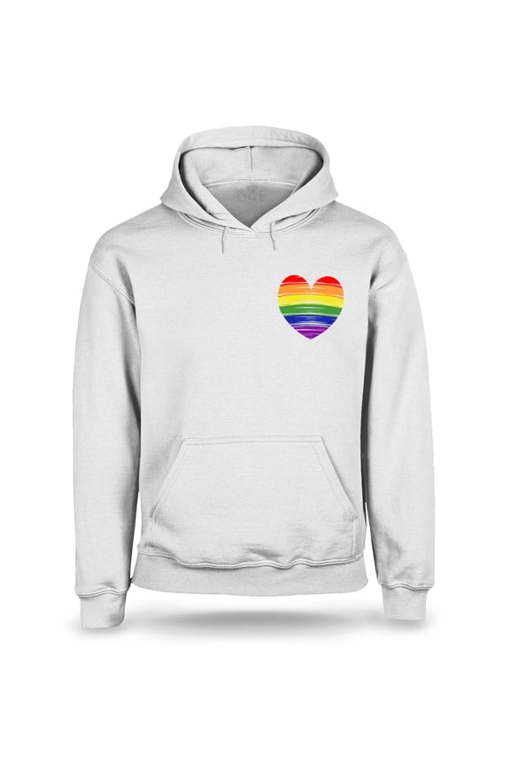 Men's Gay Rainbow Heart LGBTQ Pride Hoodie Sweatshirts Small White