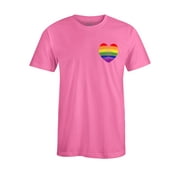 S4E Men's Gay Rainbow Heart LGBTQ Pride T-Shirt Large Azalea Pink
