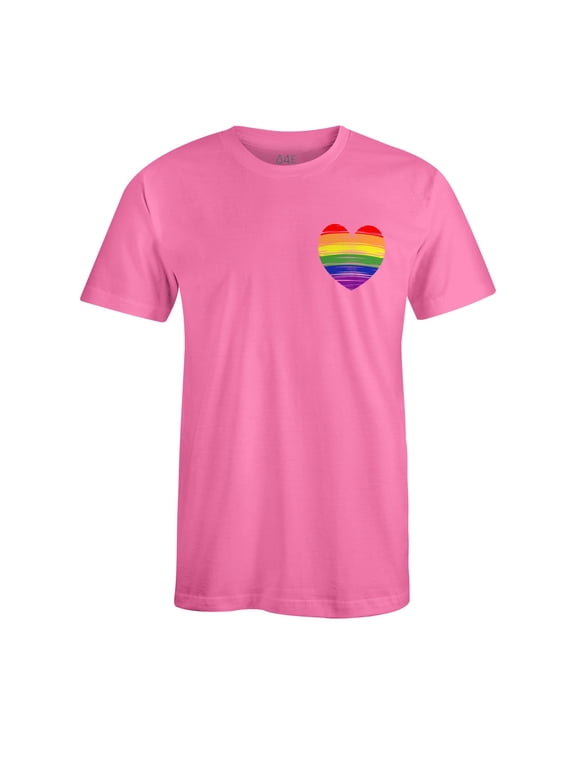 Men's Gay Rainbow Heart LGBTQ Pride T-Shirt Large Azalea Pink