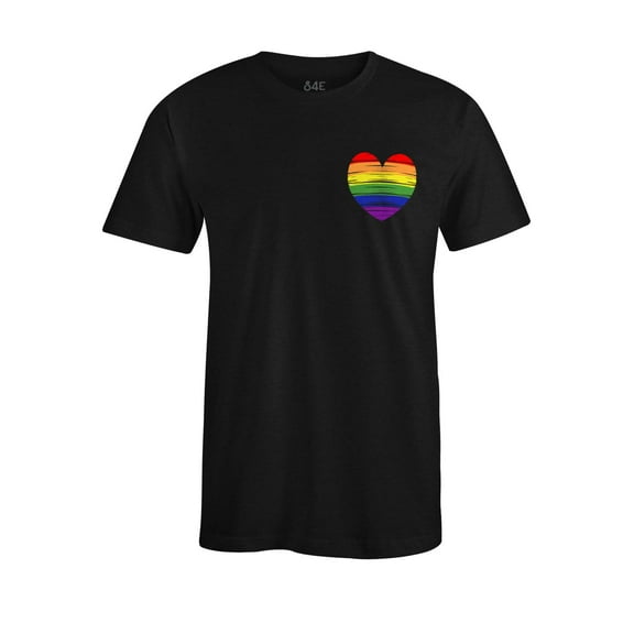 S4E Men's Gay Rainbow Heart LGBTQ Pride T-Shirt Medium Black