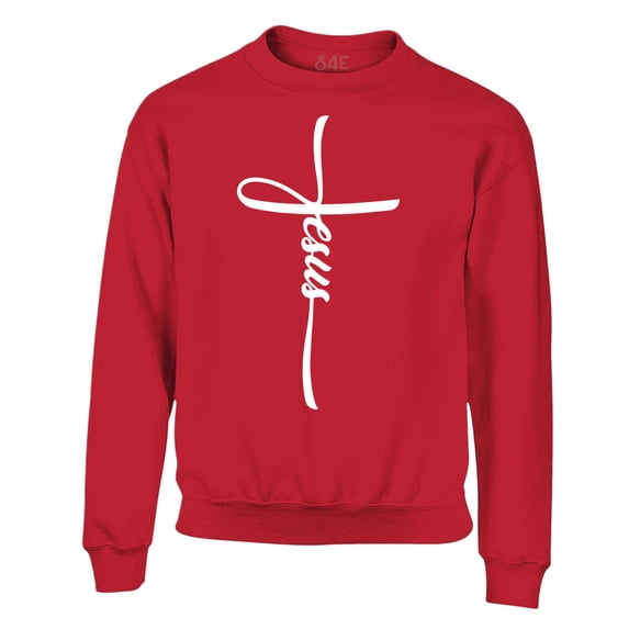 S4E Men's Jesus Cross Religious Crewneck Sweatshirt Small Red