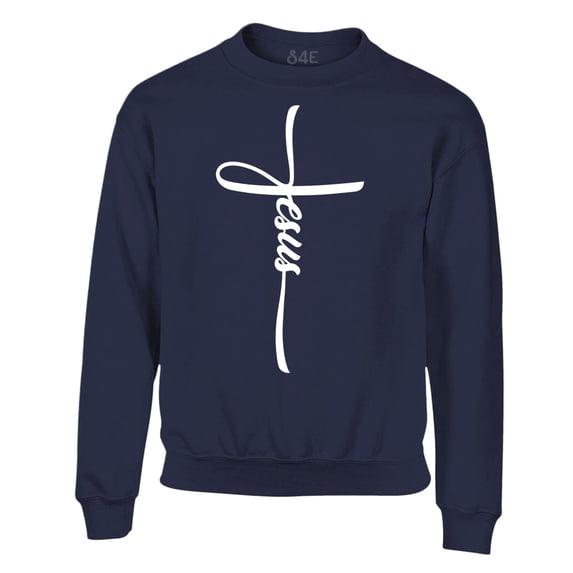 S4E Men's Jesus Cross Religious Crewneck Sweatshirt XXX-Large Navy