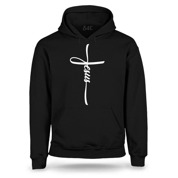 S4E Men's Jesus Cross Religious Hoodie Sweatshirts Large Black