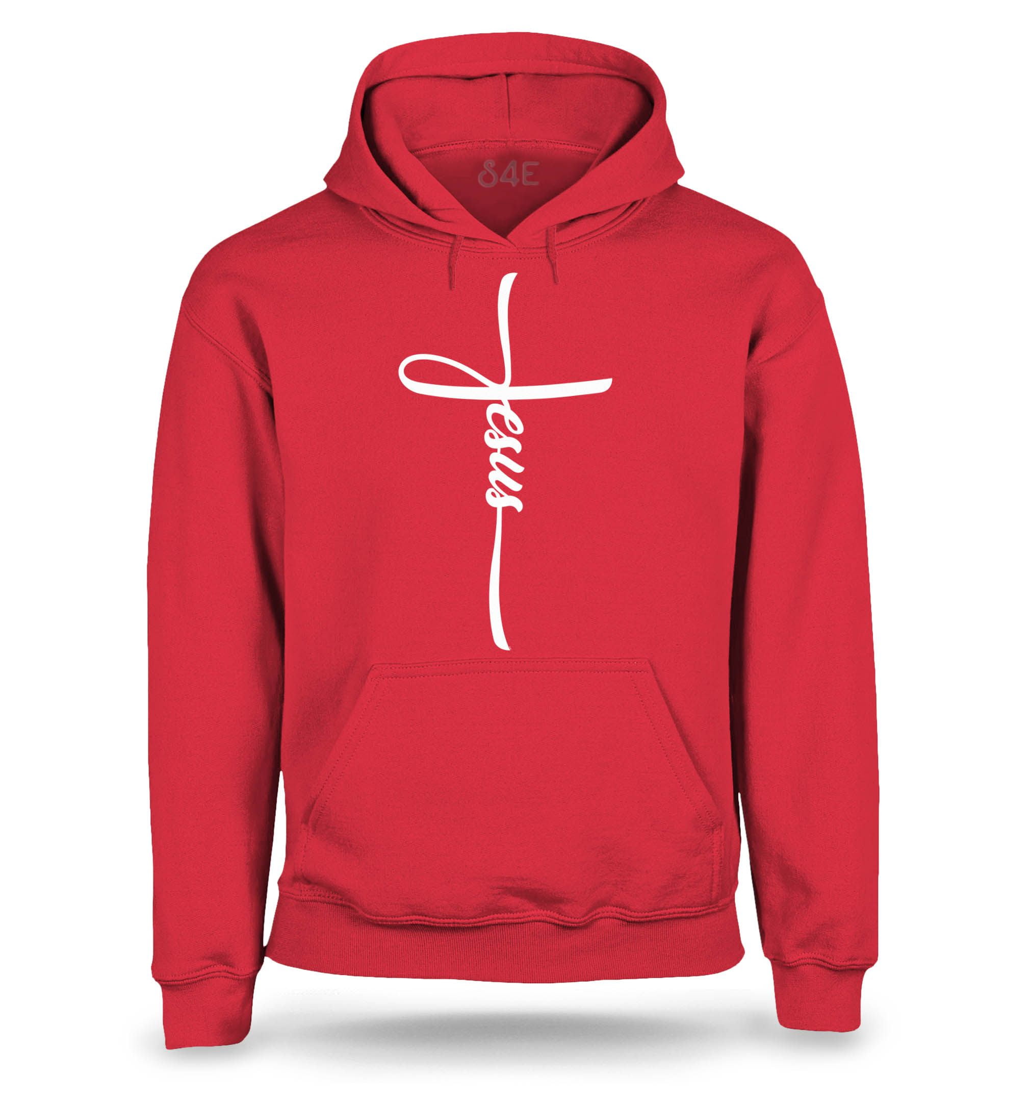 S4E Men's Jesus Cross Religious Hoodie Sweatshirts Large Red