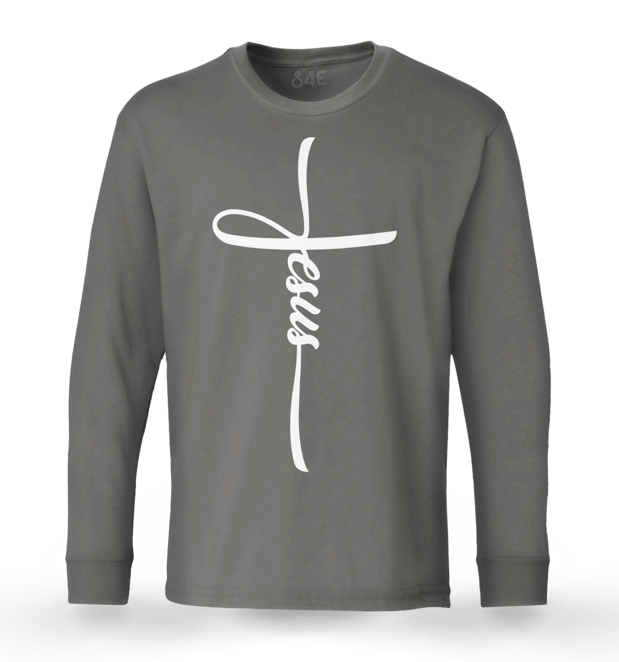 S4E Men's Jesus Cross Religious Long Sleeve ShirtLarge Charcoal