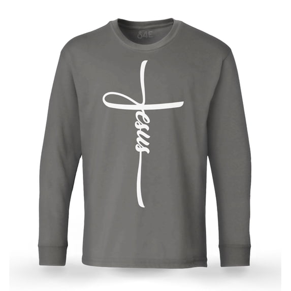 S4E Men's Jesus Cross Religious Long Sleeve ShirtLarge Charcoal