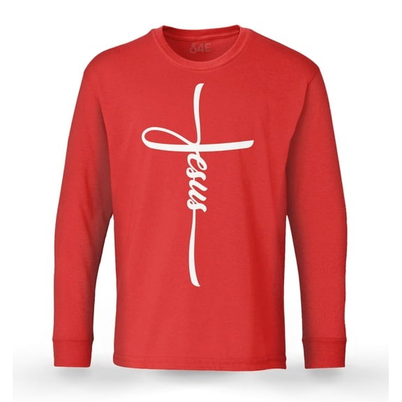 S4E Men's Jesus Cross Religious Long Sleeve ShirtX-Large Red