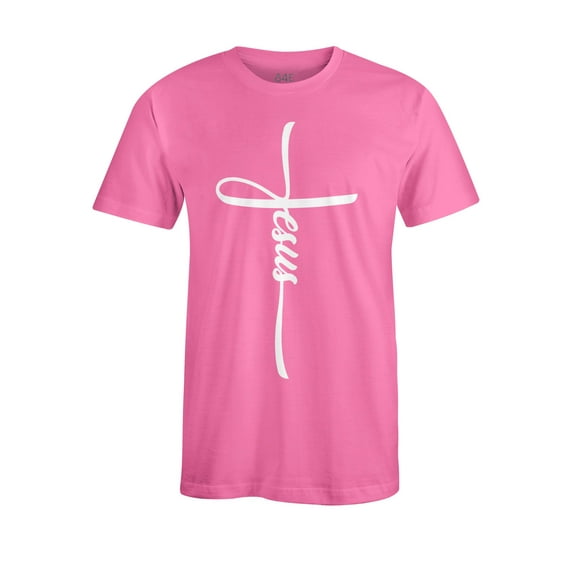 S4E Men's Jesus Cross Religious T-Shirt Large Azalea Pink