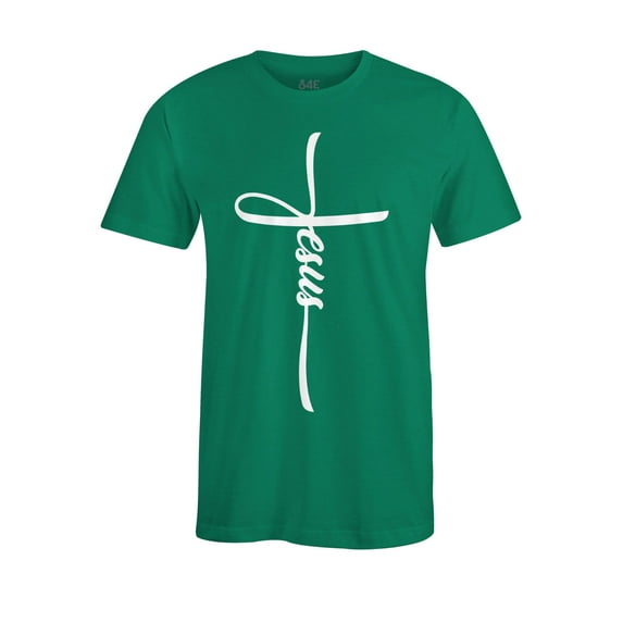 S4E Men's Jesus Cross Religious T-Shirt Large Kelly