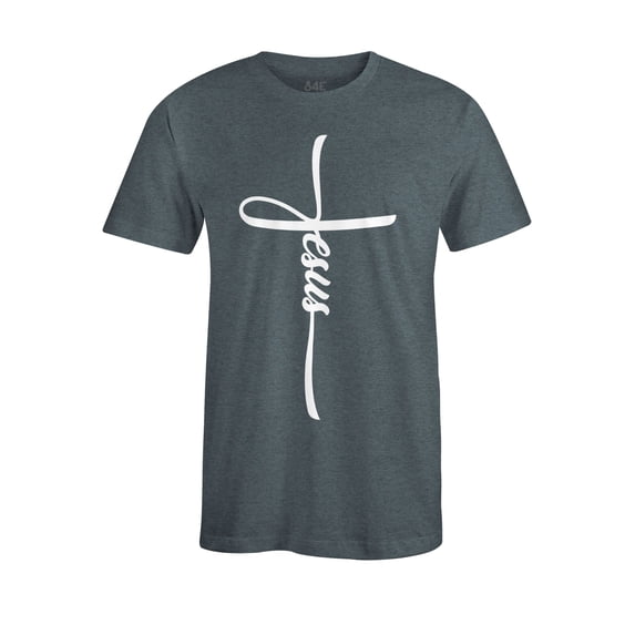 S4E Men's Jesus Cross Religious T-Shirt Medium Dark Heather