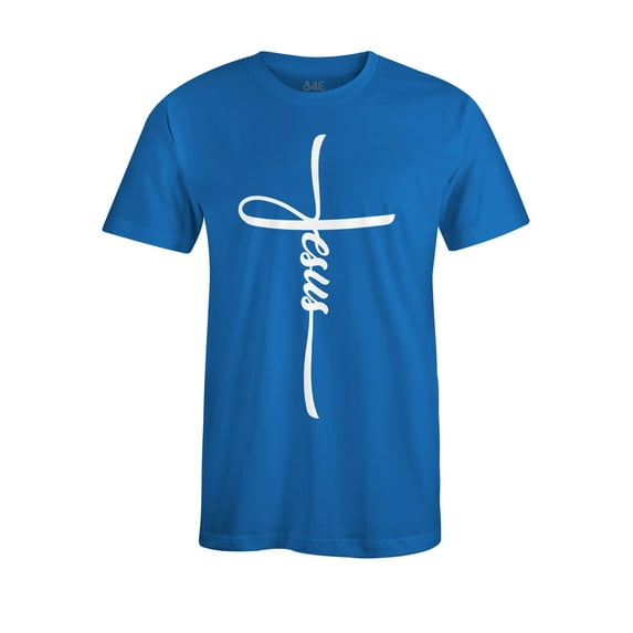 S4E Men's Jesus Cross Religious T-Shirt Small Royal Blue