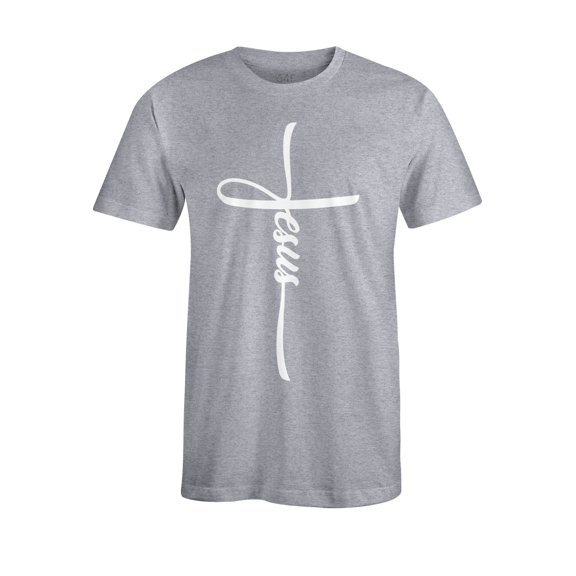 S4E Men's Jesus Cross Religious T-Shirt X-Large Sports Grey