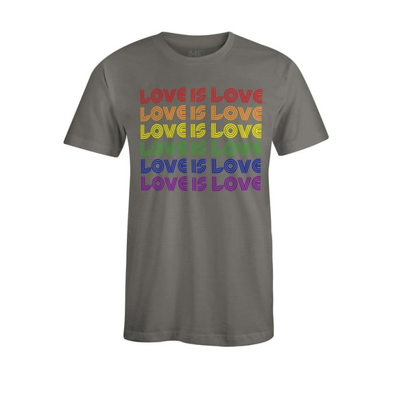 S4E Men's Love is Love Rainbow Gay Pride T-Shirt Medium Charcoal