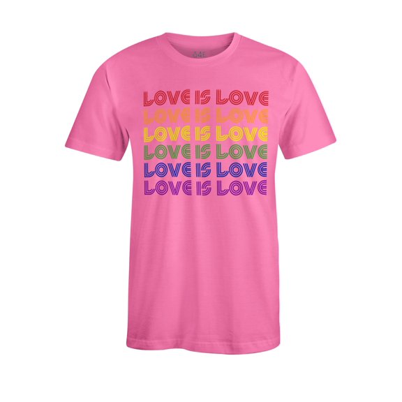 S4E Men's Love is Love Rainbow Gay Pride T-Shirt Small Azalea Pink