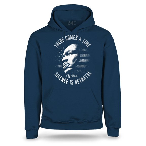 S4E Men's Martin Luther King Jr. Silence is Betrayal Hoodie Sweatshirts Large Navy