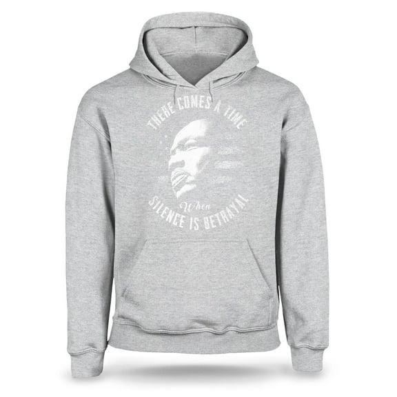 S4E Men's Martin Luther King Jr. Silence is Betrayal Hoodie Sweatshirts Medium Sports Grey