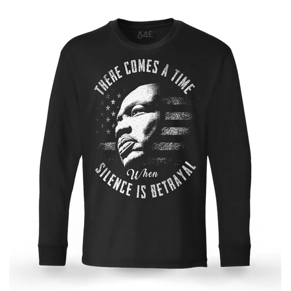 S4E Men's Martin Luther King Jr. Silence is Betrayal Long Sleeve ShirtLarge Black