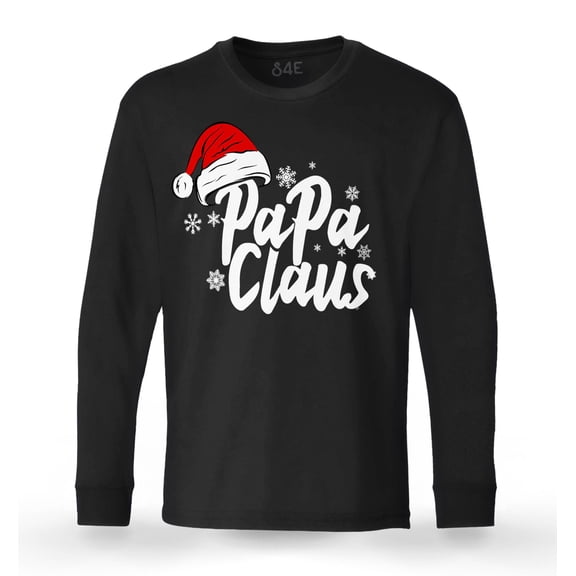 S4E Men's Papa Claus Santa Hat Christmas Long Sleeve ShirtMedium Black