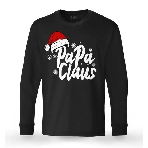 S4E Men's Papa Claus Santa Hat Christmas Long Sleeve ShirtX-Large Black
