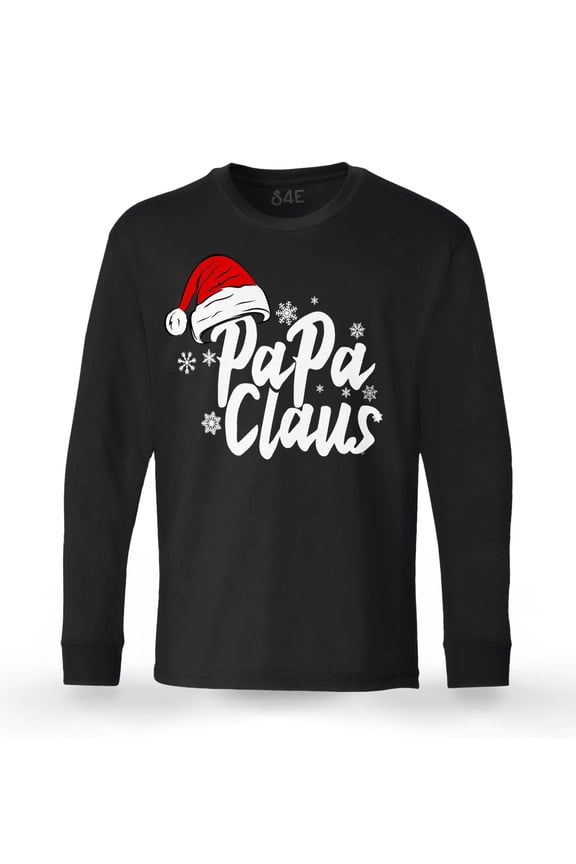 Men's Papa Claus Santa Hat Christmas Long Sleeve ShirtX-Large Black