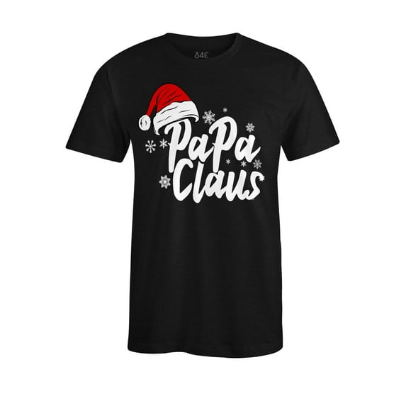 S4E Men's Papa Claus Santa Hat Christmas T-Shirt Medium Black