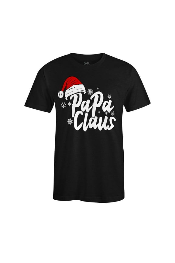 Men's Papa Claus Santa Hat Christmas T-Shirt X-Large Black